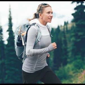 Athleta Light Gray and White Layered-Effect Performance Hoodie